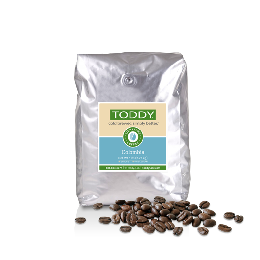 Five pound bag of whole bean Toddy cold brew coffee in Columbia flavor
